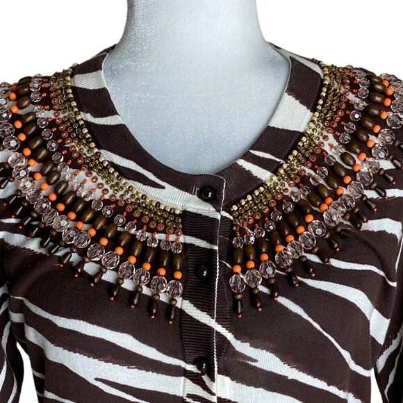 Kate Spade New York Zebra Print Beaded Cardigan Sweater Womens Sz XS - Picture 2 of 8